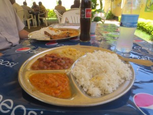 rice, beans, and accompaniments